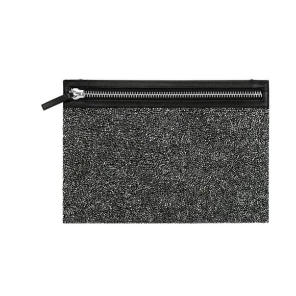 Swarovski Crystal Glam Rock Evening Bag Black Silver Convertible Chain Strap - Picture 6 of 7